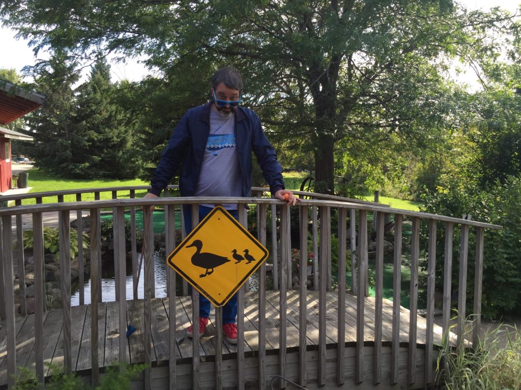 Mr. Tee finishes on the duck bridge